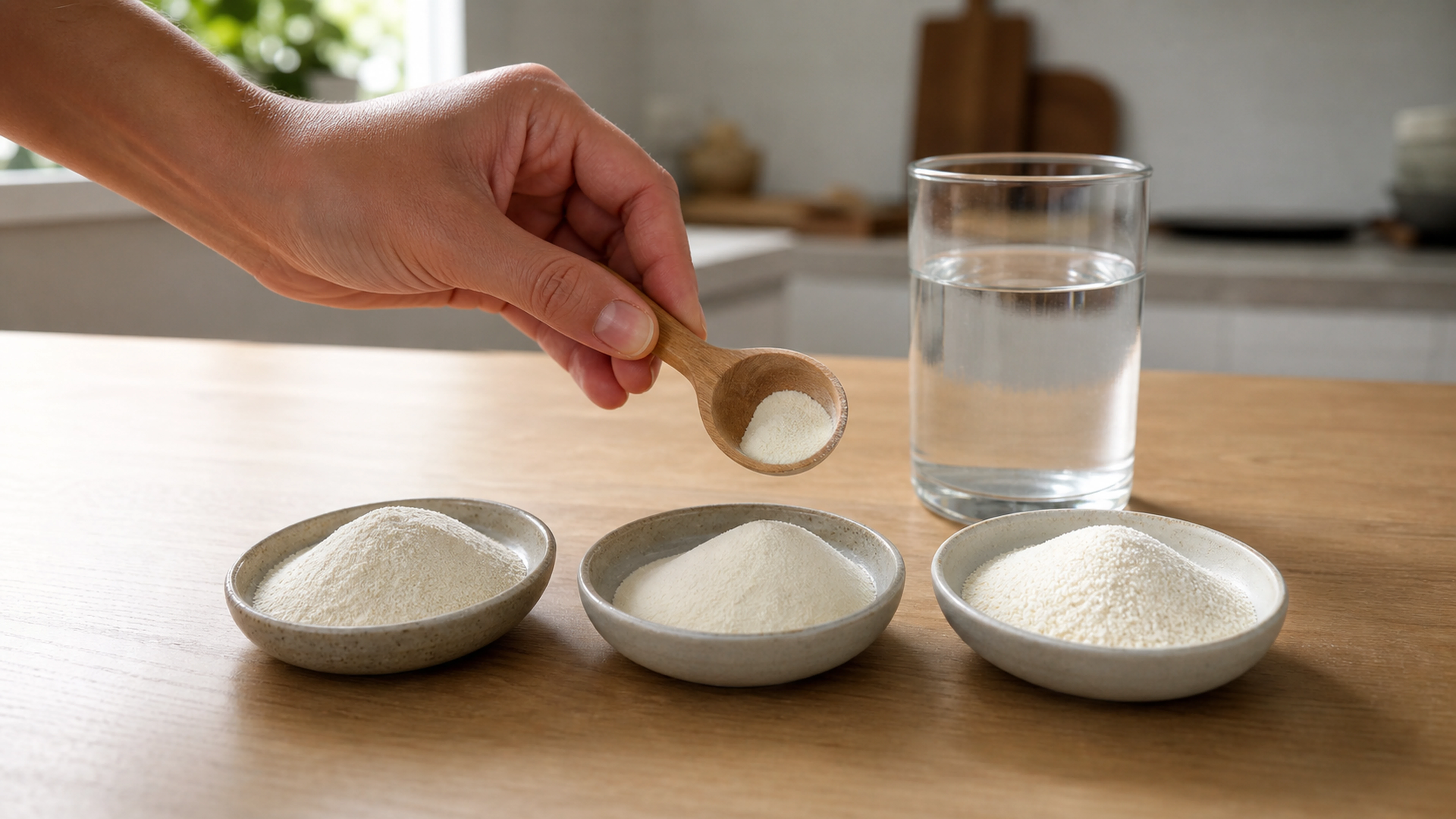 Comparaison de poudres de peptides de collagène dans des coupelles sans marque