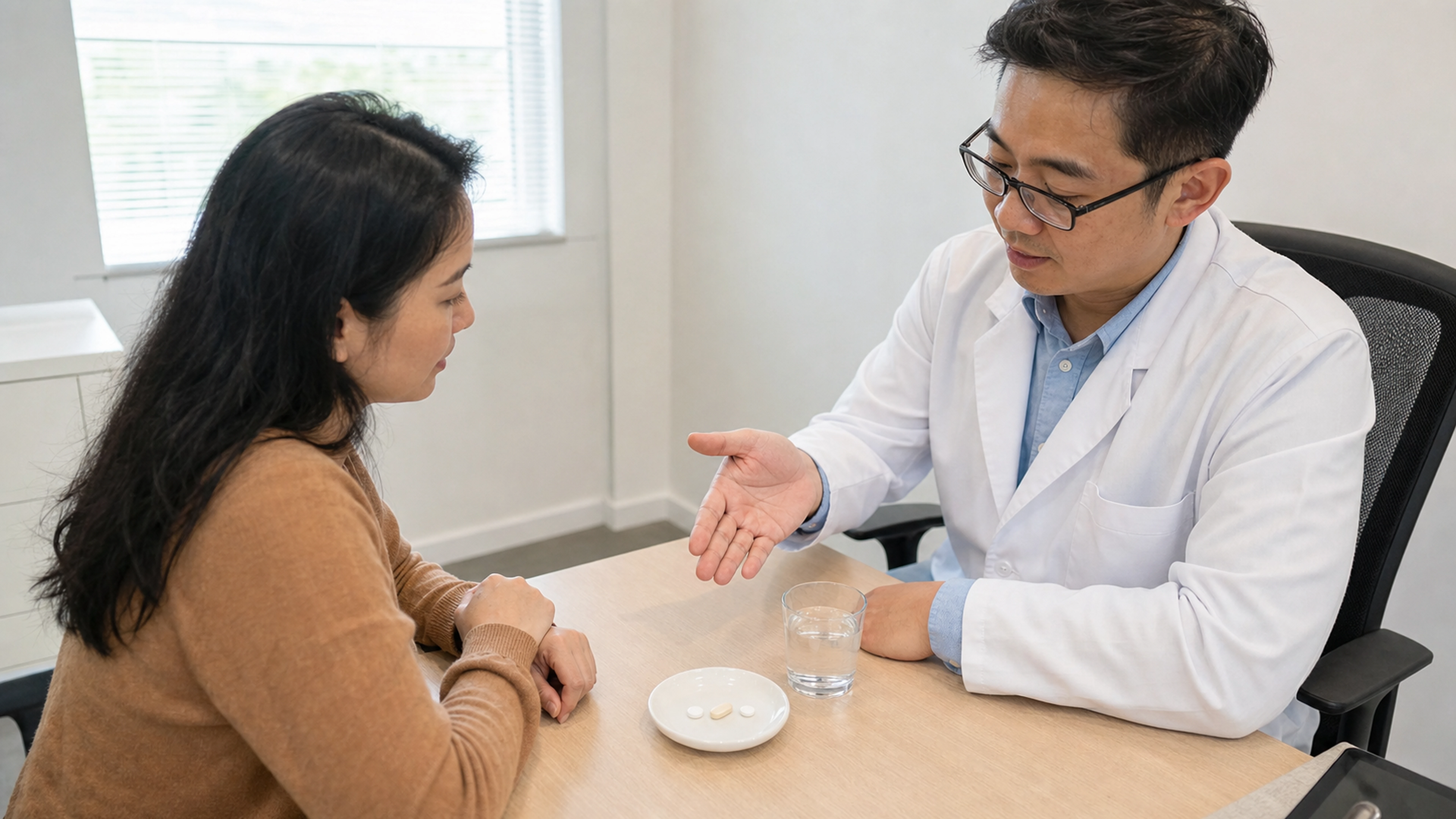 Un médecin présente des options médicamenteuses à une patiente lors d’une consultation.