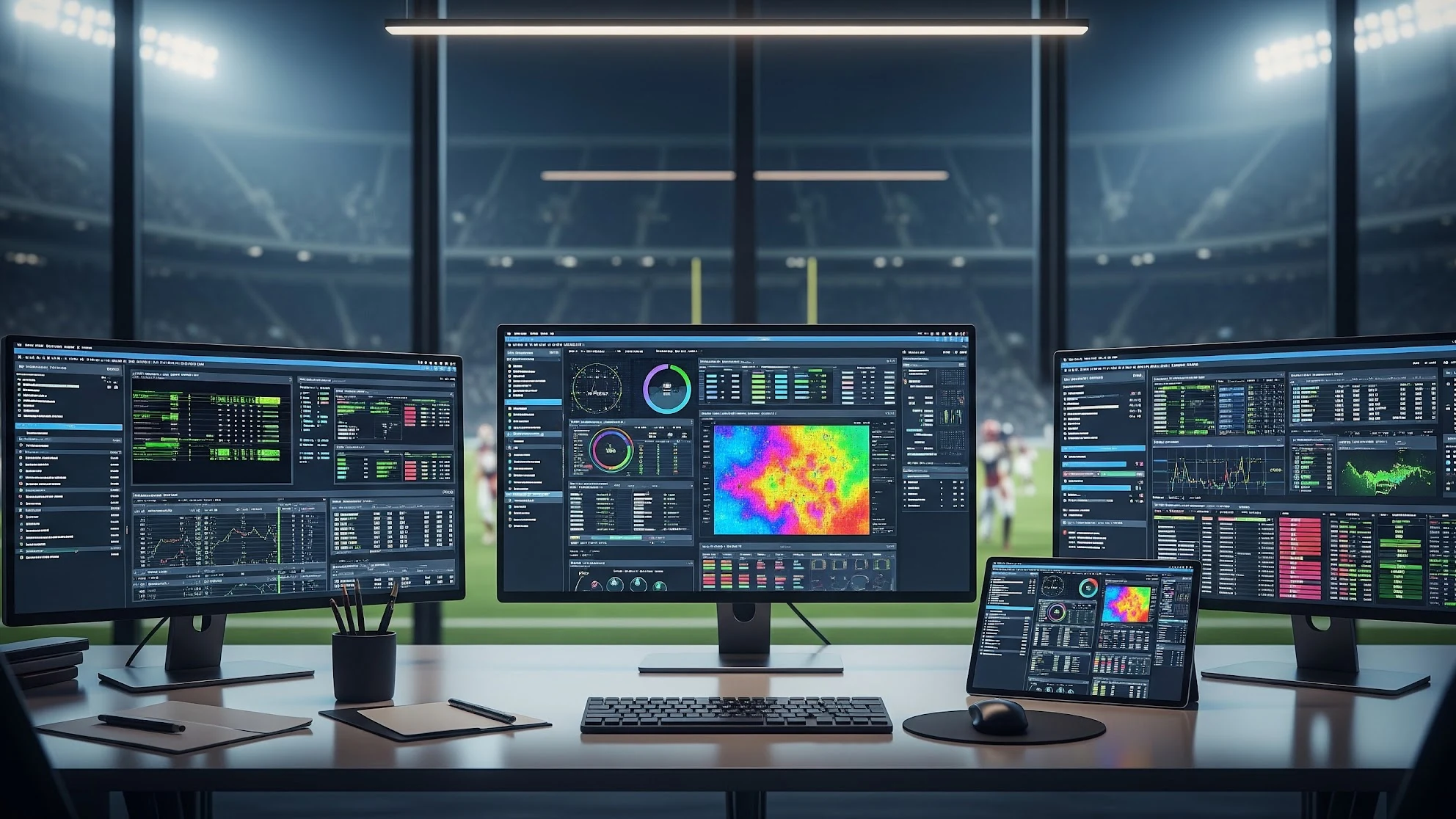 Poste d’analyse de données sportives dans un stade