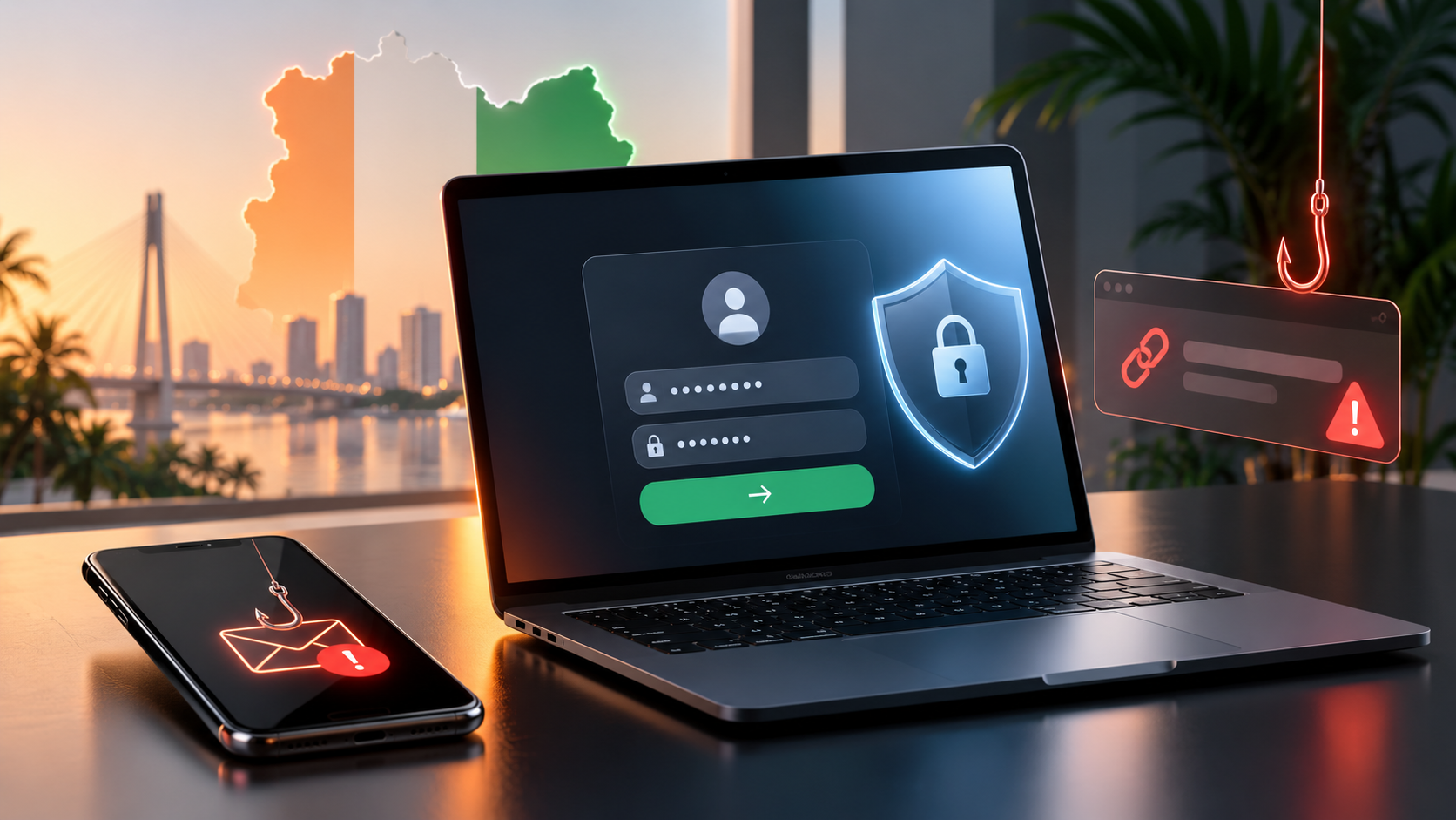Illustration de la sécurité des connexions et du phishing en Côte d’Ivoire