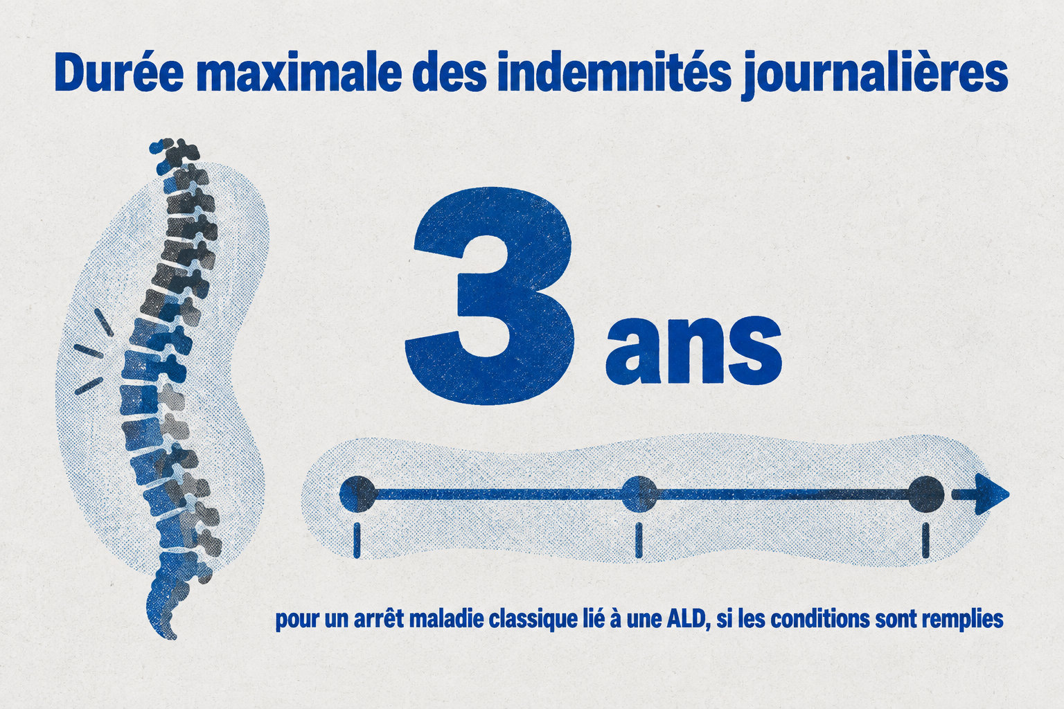 Pour un arrêt maladie classique lié à une ALD, les indemnités journalières peuvent être versées pendant 3 ans au maximum si les conditions sont remplies.