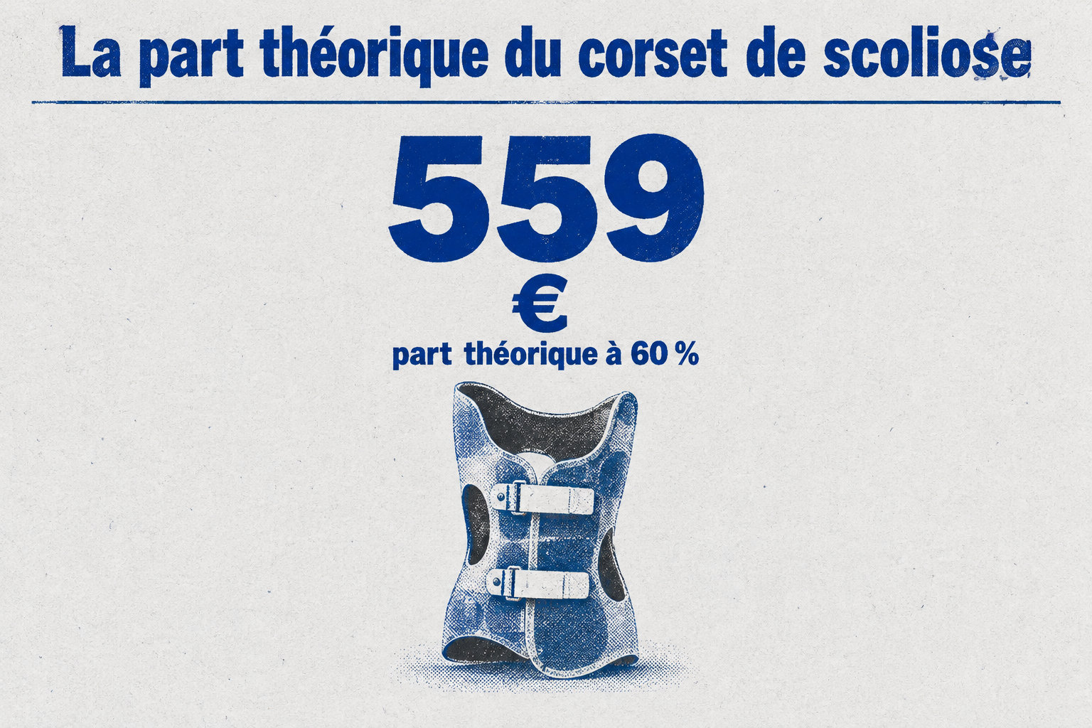 Pour le corset de scoliose, la part théorique à 60 % de la base LPP de 930,92 € est d’environ 559 €.
